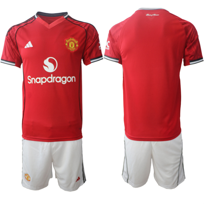 Men's Manchester United Blank 2025-26 Red Home Soccer Jersey Suit