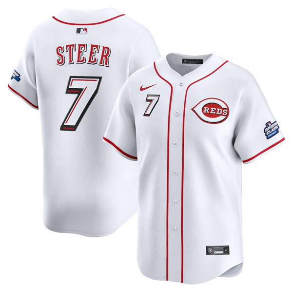 Men's Cincinnati Reds #7 Spencer Steer White 2025 Speedway Classic Home Limited Stitched Baseball Jersey