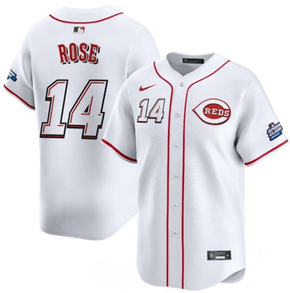 Men's Cincinnati Reds #14 Pete Rose White 2025 Speedway Classic Home Limited Stitched Baseball Jersey