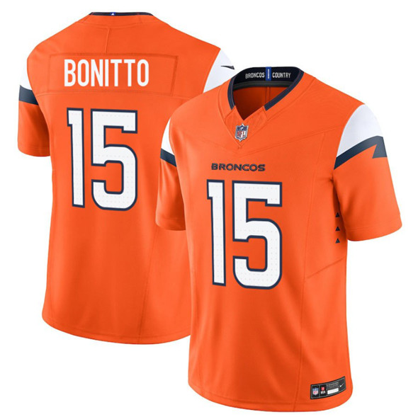 Men's Denver Broncos #15 Nik Bonitto Orange 2025 Draft F.U.S.E. Vapor Limited Football Stitched Jersey