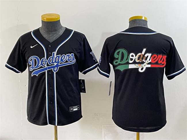 Youth Los Angeles Dodgers Team Big Logo Black Stitched Baseball Jersey