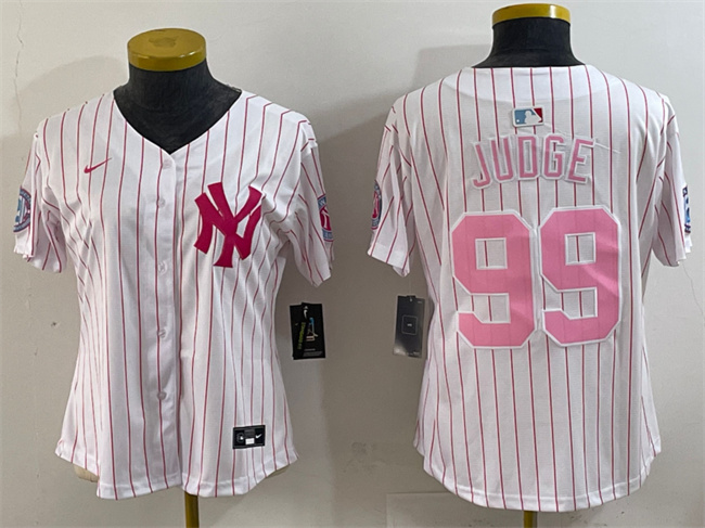 Youth New York Yankees #99 Aaron Judge White Pink Pinstripe Limited Stitched Baseball Jersey