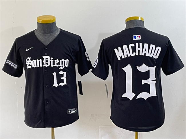 Youth San Diego Padres #13 Manny Machado Black Gothic Edition Vapor Limited Stitched Baseball Jersey