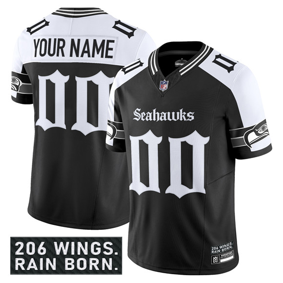Men's Seattle Seahawks Active Player Custom Black Alternate 2025 F.U.S.E. 'Gothic Rain City Shadows Edition' Vapor Limited Stitched Jersey