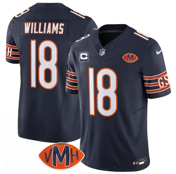 Men's Chicago Bears #18 Caleb Williams Navy 2025 F.U.S.E. With 1-Star C Patch And VMH Patch Vapor Untouchable Limited Football Stitched Jersey