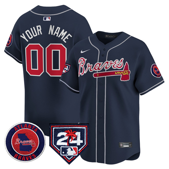 Men's Atlanta Braves Customized Navy 2024 Spring Training Patch Limited Stitched Baseball Jersey