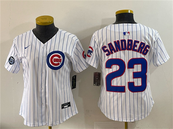 Youth Chicago Cubs #23 Ryne Sandberg White Pinstripe 'Ryne Sandberg Tribute' Vapor Limited V2 Stitched Baseball Jersey