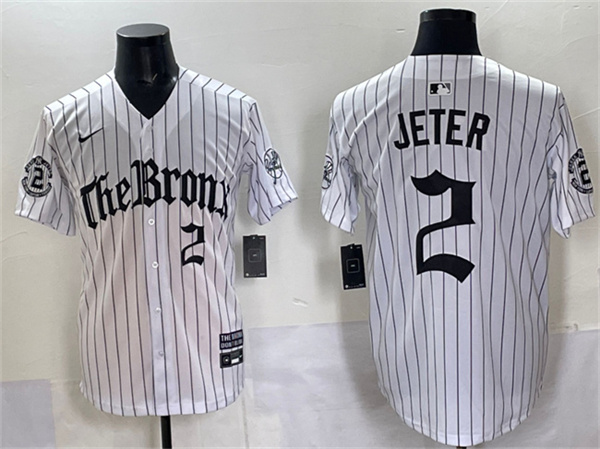 Men's New York Yankees #2 Derek Jeter White Pinstripe 'Gothic Legacy Edition' Vapor Premier Limited Stitched Baseball Jersey