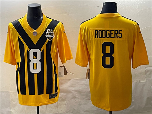 Men's Pittsburgh Steelers #8 Aaron Rodgers Gold 1933 Throwback Alternate Football Stitched Game Jersey