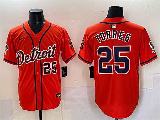 Men's Detroit Tigers #25 Gleyber Torres Orange With Patch Vapor Premier Limited Stitched Baseball Jersey