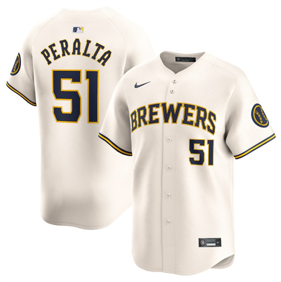 Men's Milwaukee Brewers #51 Freddy Peralta Cream Limited Stitched Baseball Jersey
