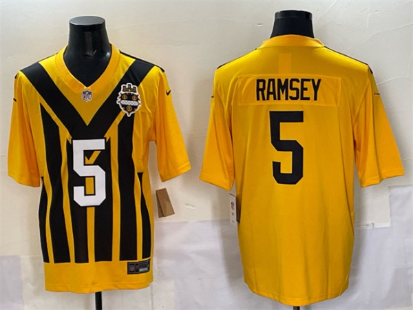 Men's Pittsburgh Steelers #5 Jalen Ramsey Gold 1933 Throwback Alternate Football Stitched Game Jersey
