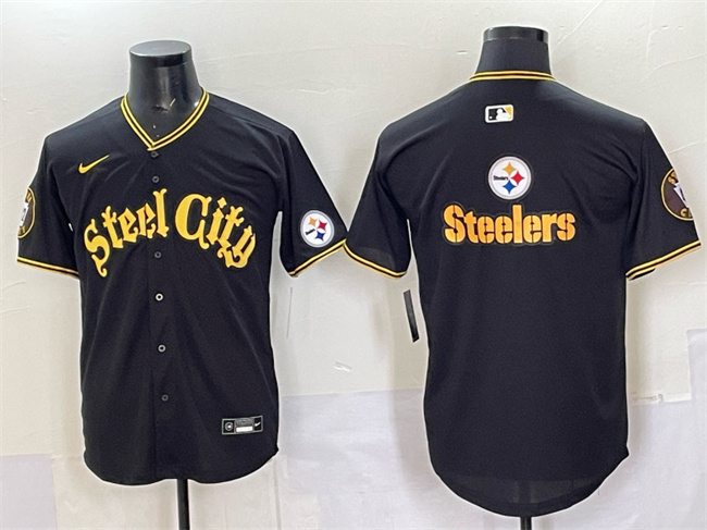 Men's Pittsburgh Steelers Team Big Logo Black 412 Patch Vapor Premier Limited Stitched Baseball Jersey