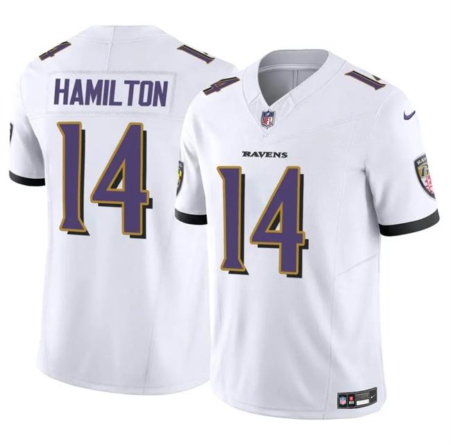 Men's Baltimore Ravens #14 Kyle Hamilton White 2025 F.U.S.E. Vapor Limited Football Jersey