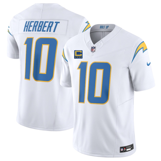 Men's Los Angeles Chargers #10 Justin Herbert White 2025 F.U.S.E With 4-Star C Patch Vapor Limited Stitched Football Jersey