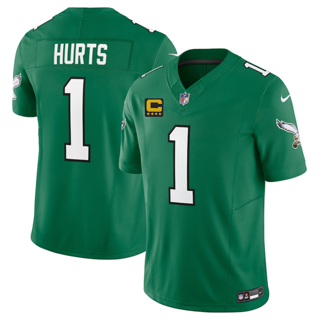 Men's Philadelphia Eagles #1 Jalen Jurts Kelly Green 2025 F.U.S.E. With 4-Star C Patch Vapor Untouchable Limited Throwback Stitched Football Jersey