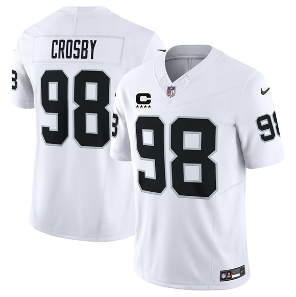 Men's Las Vegas Raiders #98 Maxx Crosby White 2025 F.U.S.E. With 4-Star C Patch Vapor Limited Football Stitched Jersey