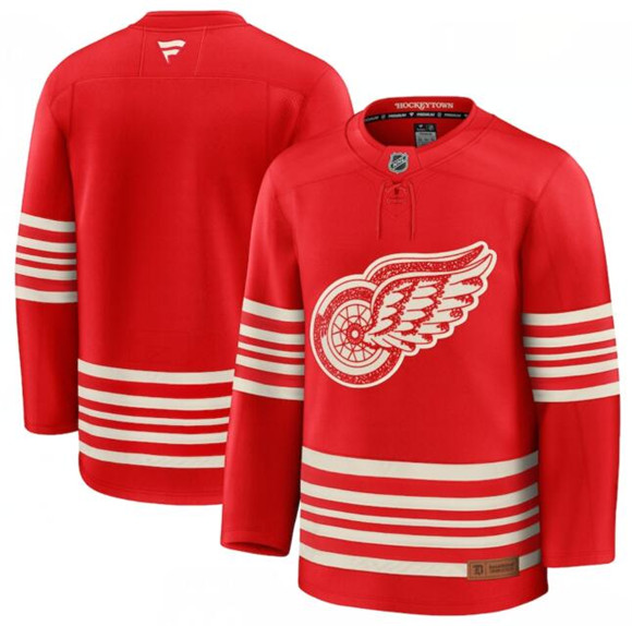 Men's Detroit Red Wings Blank Red 2025 Centennial Premium Stitched Hockey Jersey