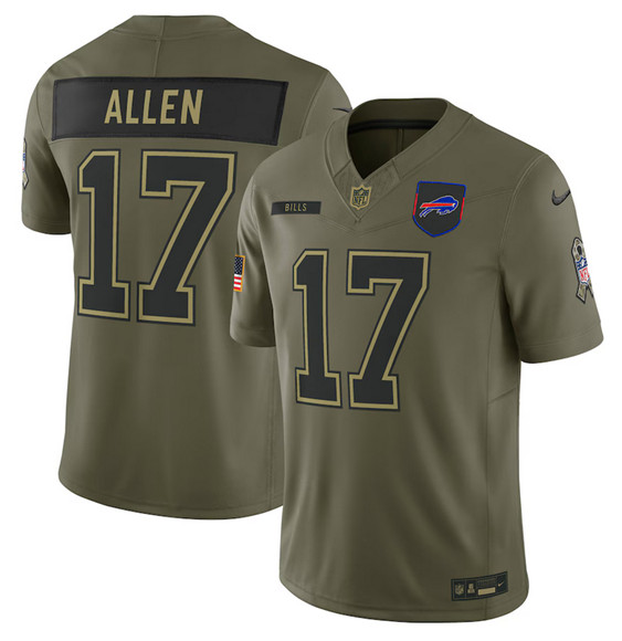 Men's Buffalo Bills #17 Josh Allen Olive 2025 Salute to Service Limited Football Stitched Jersey