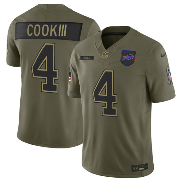 Men's Buffalo Bills #4 James Cook III Olive 2025 Salute to Service Limited Football Stitched Jersey