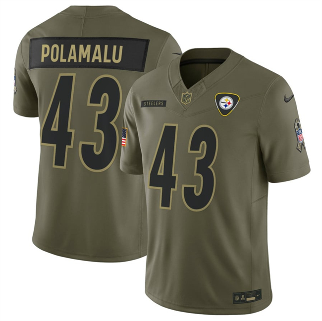 Men's Pittsburgh Steelers #43 Troy Polamalu Olive 2025 F.U.S.E. Salute to Service Limited Football Stitched Jersey