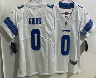 Women's Detroit Lions #0 Jahmyr Gibbs Limited White Vapor Jersey
