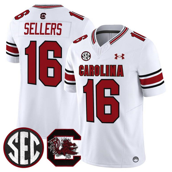 Men's South Carolina Fighting Gamecocks #16 LaNorris Sellers White 2025 F.U.S.E. Stitched Jersey