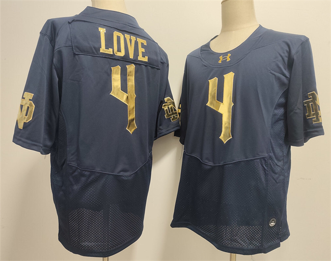 Men's Notre Dame Fighting Irish #4 Jeremiyah Love Navy With Name Limited Stitched Jersey