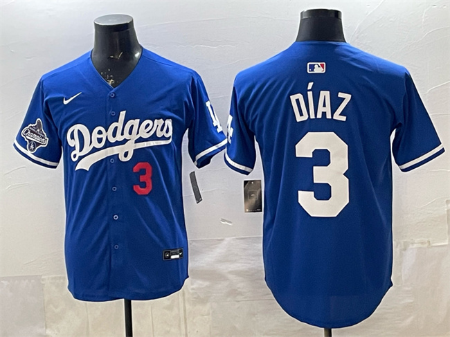 Men's Los Angeles Dodgers #3 Edwin Díaz Royal With 2025 World Series Champions Patch Limited Stitched Baseball Jersey