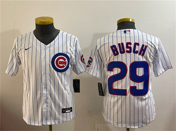 Youth Chicago Cubs #29 Michael Busch White Cool Base Stitched Baseball Jersey