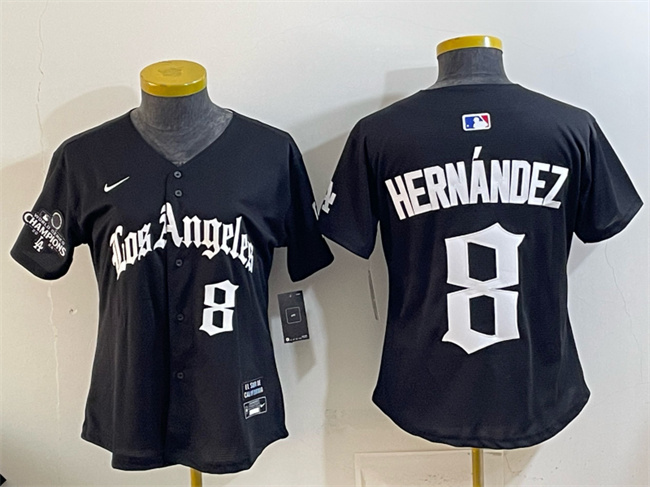 Youth Los Angeles Dodgers #8 Enrique Hernández Black 2025 World Series Champions LA Gothic Edition Limited Stitched Baseball Jersey