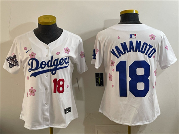 Youth Los Angeles Dodgers #18 Yoshinobu Yamamoto White 2025 World Series Champions Patch Tokyo Series Limited Stitched Baseball Jersey