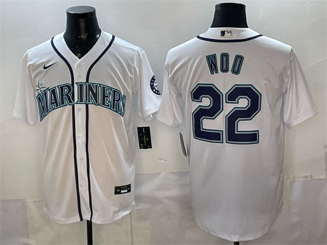 Men's Seattle Mariners #22 Bryan Woo White Cool Base Stitched Baseball Jersey
