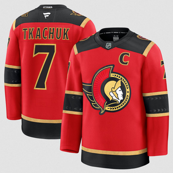 Men's Ottawa Senators #7 Brady Tkachuk Red Alternate With C Patch Stitched Hockey Jersey
