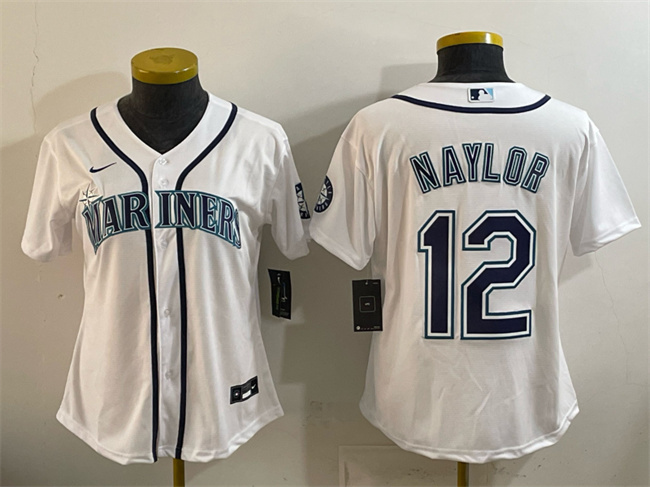 Women's Seattle Mariners #12 Josh Naylor White Cool Base Stitched Baseball Jersey(Run Small)