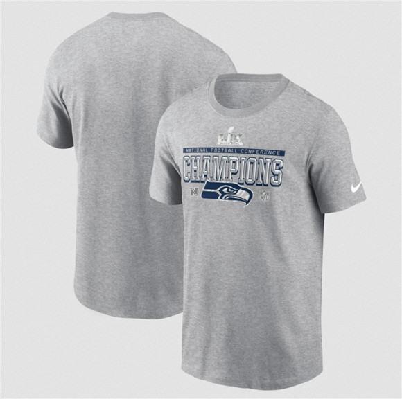 Men's Seattle Seahawks Heather Gray 2025 NFC Champions Locker Room Trophy Collection T-Shirt