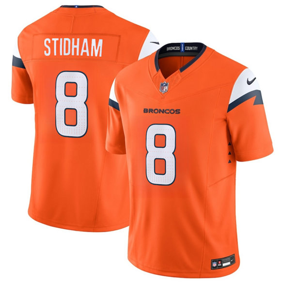 Men's Denver Broncos #8 Jarrett Stidham Orange 2025 F.U.S.E. Vapor Limited Football Stitched Jersey