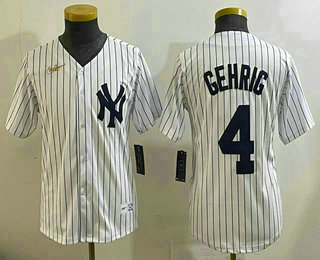 Youth New York Yankees #4 Lou Gehrig White Throwback Stitched Cool Base Nike Jersey