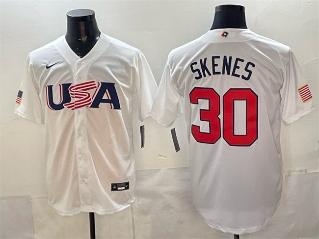 Men's USA Baseball #30 Paul Skenes White World Baseball Classic Stitched Jersey