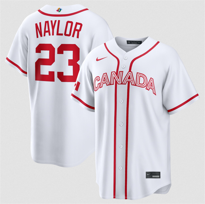 Men's Canada Baseball #23 Bo Naylor White 2026 World Baseball Classic Home Stadium Stitched Jersey