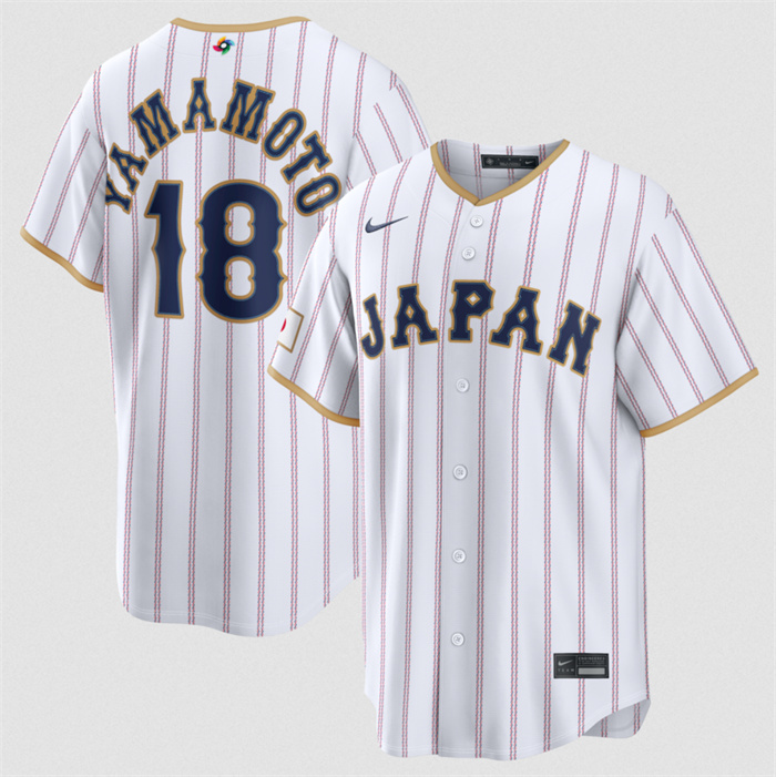 Men's Japan Baseball #18 Yoshinobu Yamamoto White 2026 World Baseball Classic Home Stadium Stitched Jersey