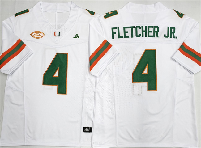 Men's Miami Hurricanes #4 Mark Fletcher Jr. White F.U.S.E. 2026 Stitched Football Jersey