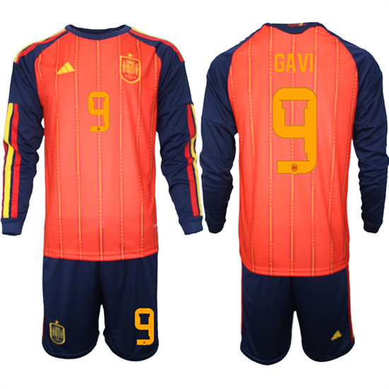 Men's Spain #9 GAVI National Team FIFA x World Cup 2026 Long Sleeve Home Red On Field Jerseys