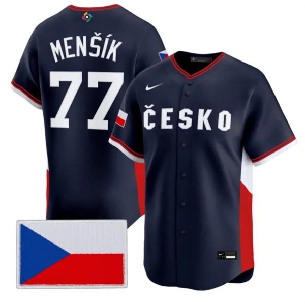Men's Czech Republic Baseball #77 Vojtch Menk Nike Navy 2026 World Baseball Classic Jersey