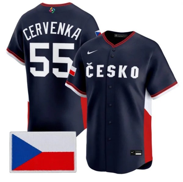 Men's Czech Republic Baseball #55 Martin Cervenka Nike Navy 2026 World Baseball Classic Jersey