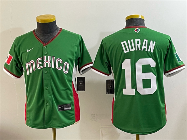 Youth Mexico Baseball #16 Jarren Duran Green 2026 World Baseball Classic Stadium Stitched Baseball Jersey
