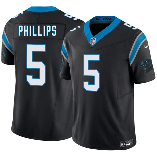 Men's Carolina Panthers #5 Jaelan Phillips Black 2025 F.U.S.E. Vapor Limited Stitched Football Jersey