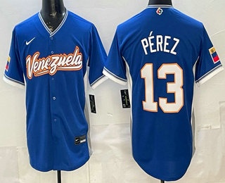 Men's Venezuela #13 Salvador Perez Blue 2026 World Baseball Classic Cool Base Jersey