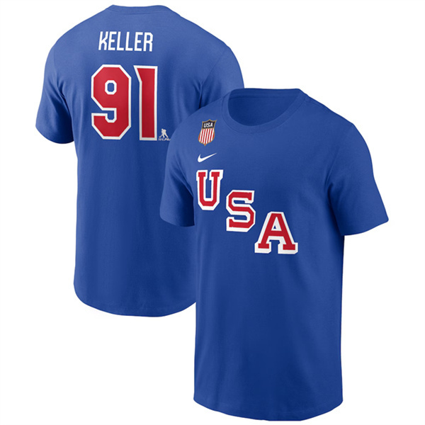 Men's US Hockey USA Hockey #91 Clayton Keller Royal 2026 Name & Number T-Shirt