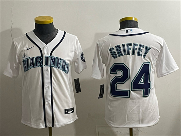 Youth Seattle Mariners #24 Ken Griffey Jr. White Cool Base Stitched Baseball Jersey